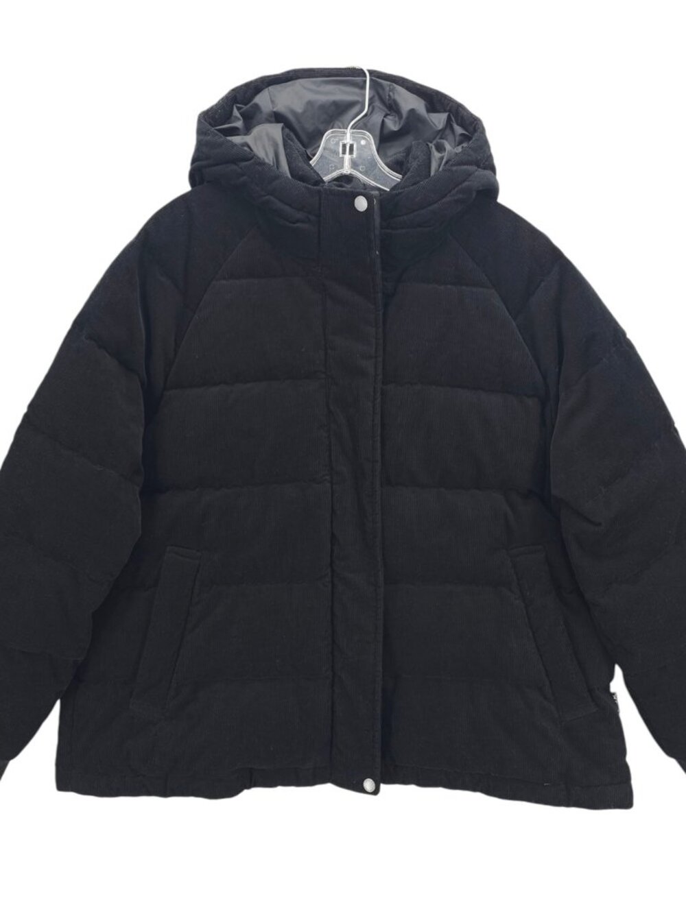EDDIE BAUER Black Women's Down 650 Fill Corduroy Hooded Jacket Size XL